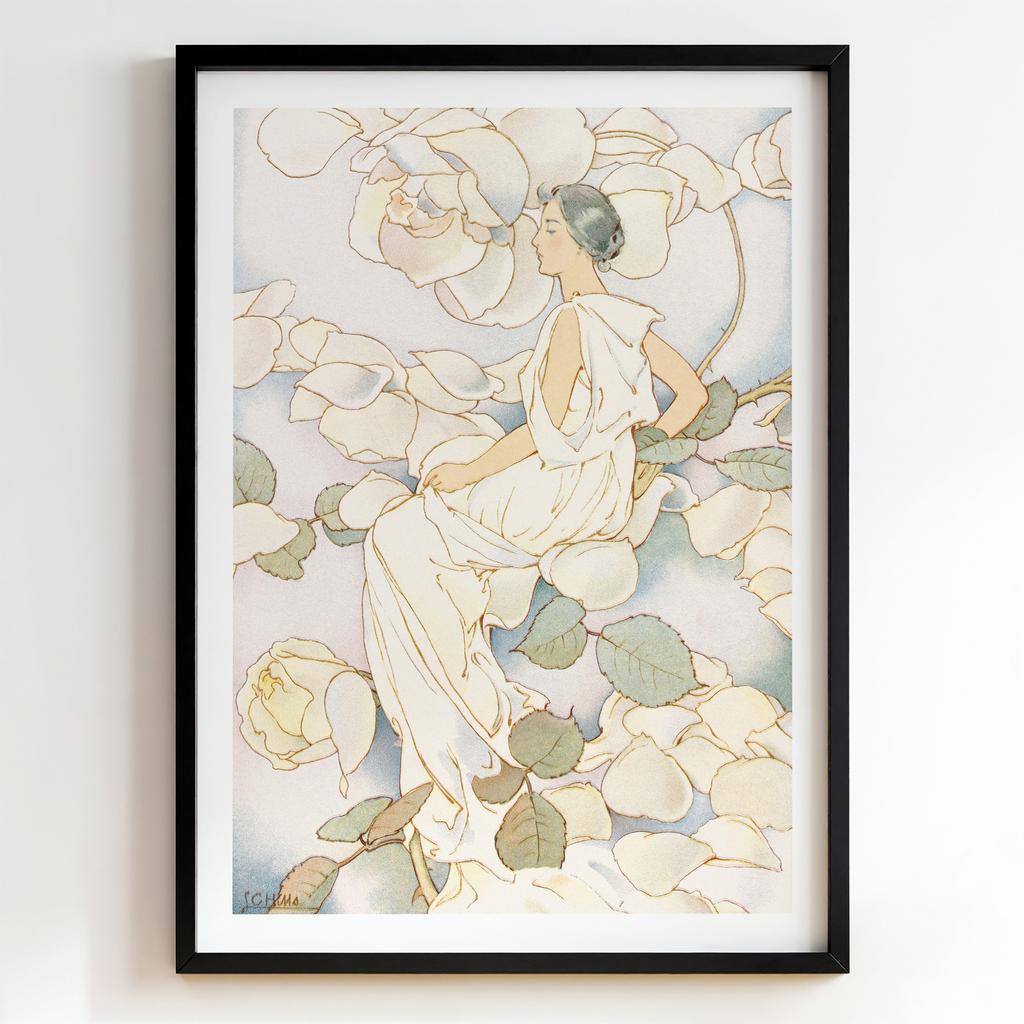 "White Roses Reverie" жінка серед білих троянд PS7455