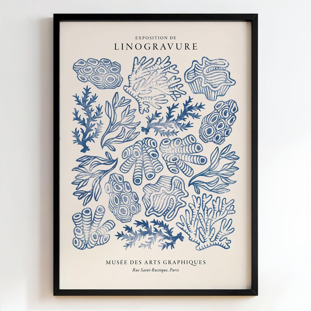 "Exposition de Linogravure" синій ботанічний постер PS4162