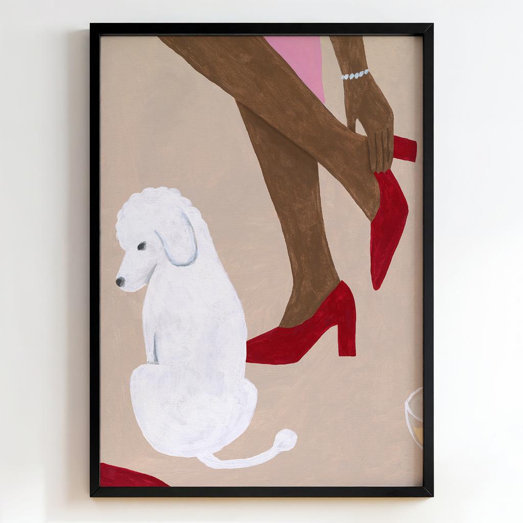 "Red Heels with White Poodle" червоні підбори і пудель PS8476