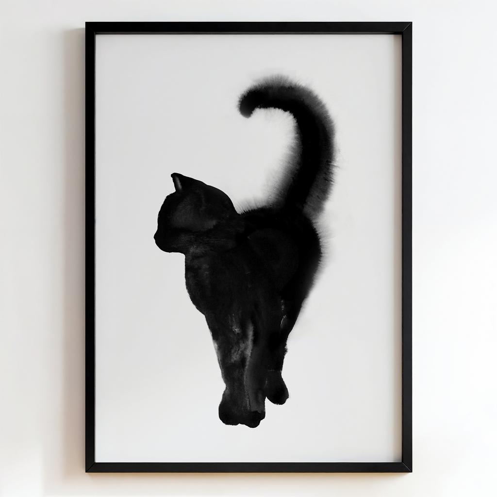 "Black Cat Silhouette" акварельний чорний кіт PS8502