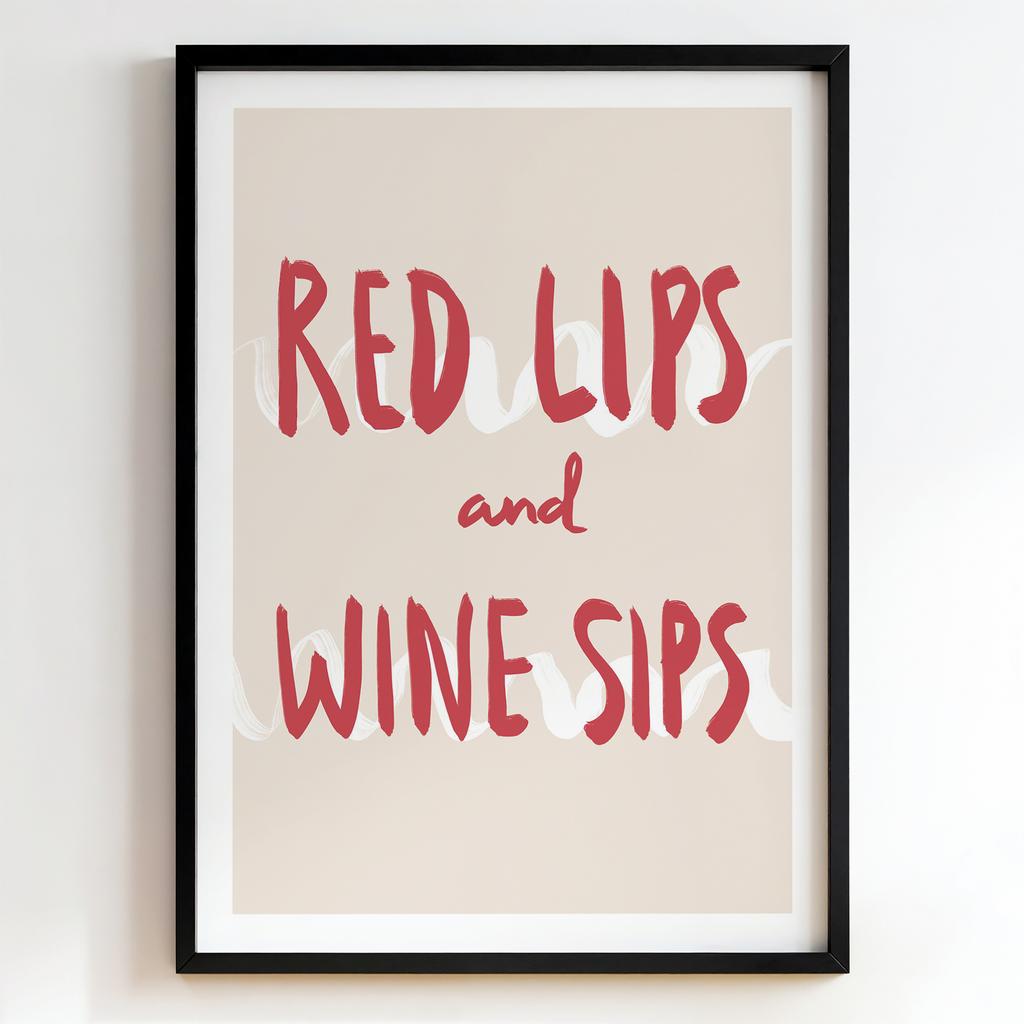 "Red Lips and Wine Sips" типографічний постер PS8477