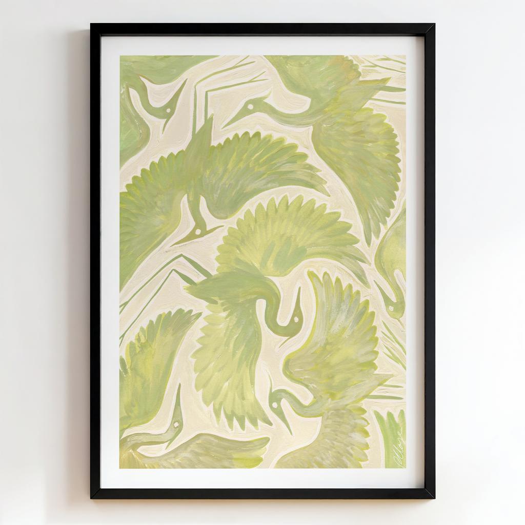 "Green Herons Pattern" зелені чаплі абстракція PS8485