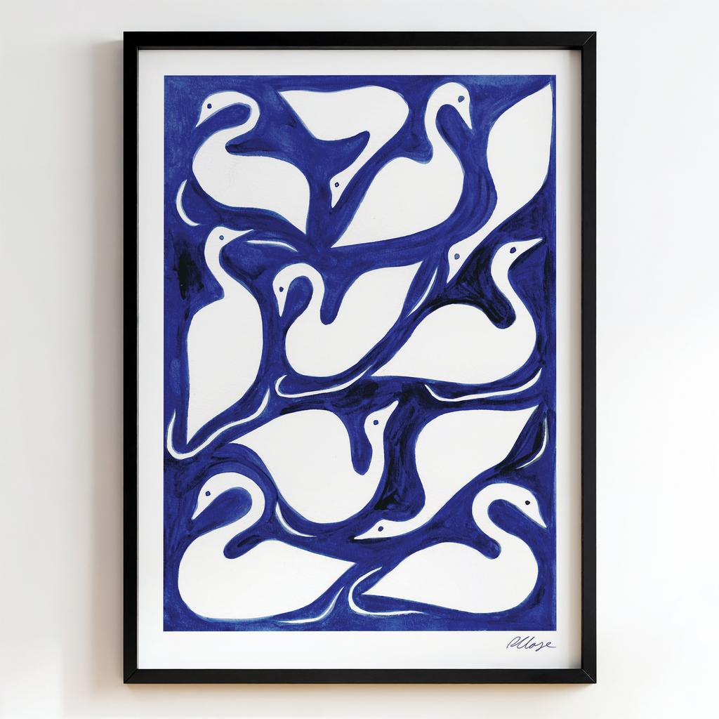"Indigo Swan Pattern" індигові лебеді абстракція PS8486
