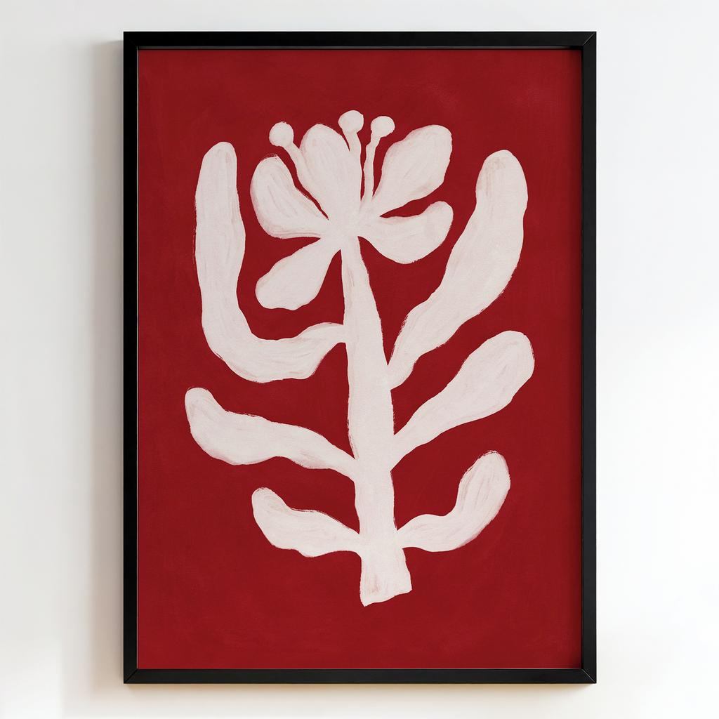 "Crimson Bloom Silhouette" біла квітка на червоному PS8490
