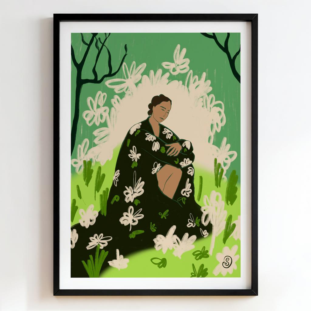 "Spring Blossom Reverie" жінка серед квітів PS6843