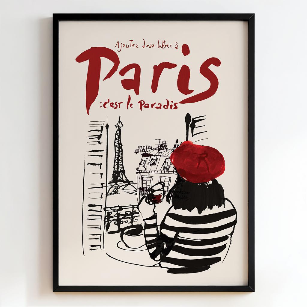 "Paris C'est Le Paradis" постер Париж французька ілюстрація PS6867