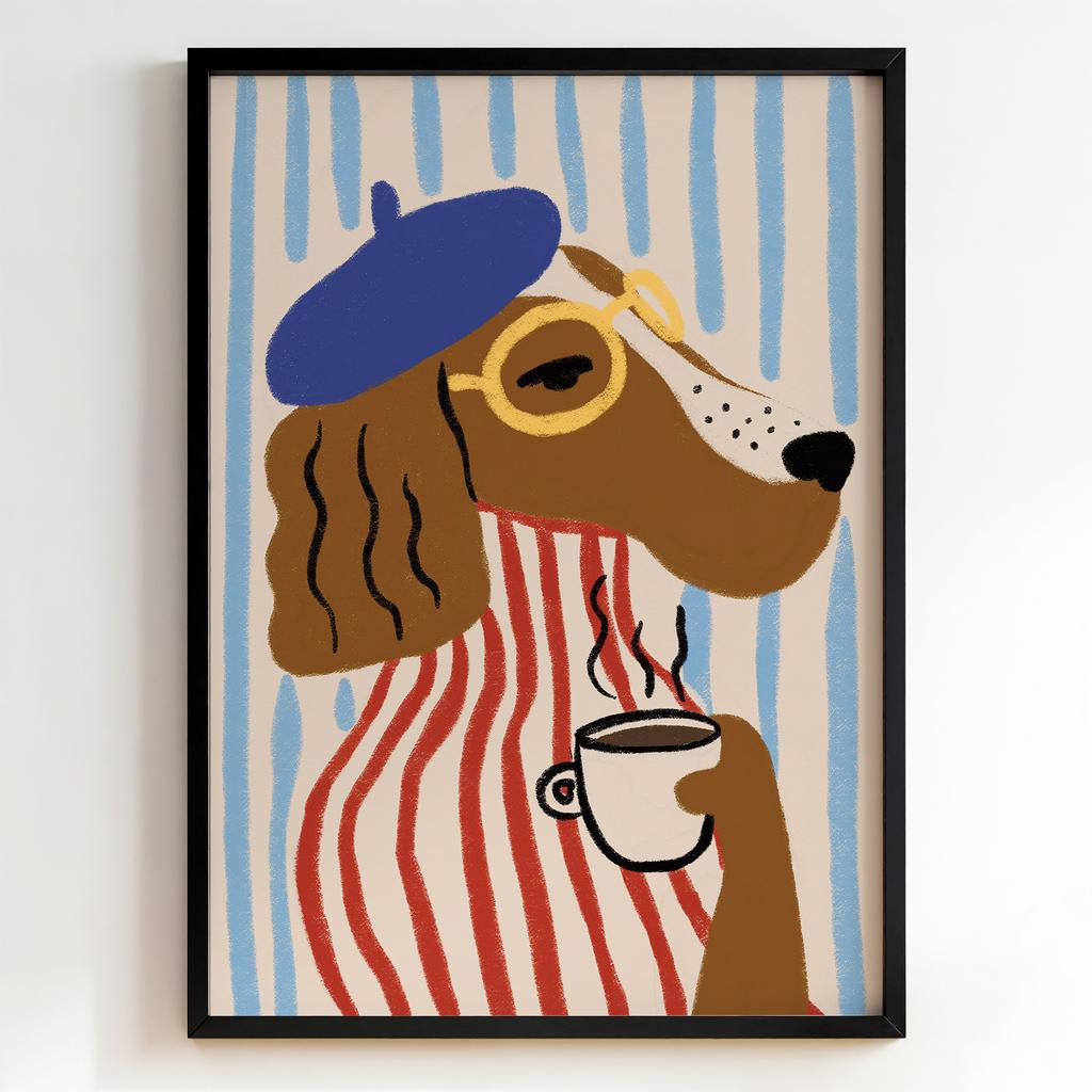 "Parisian Coffee Hound" стильний пес із кавою PS8443