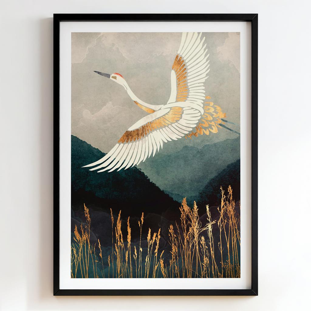 "Golden Crane Over Mountains" журавель над горами PS8621
