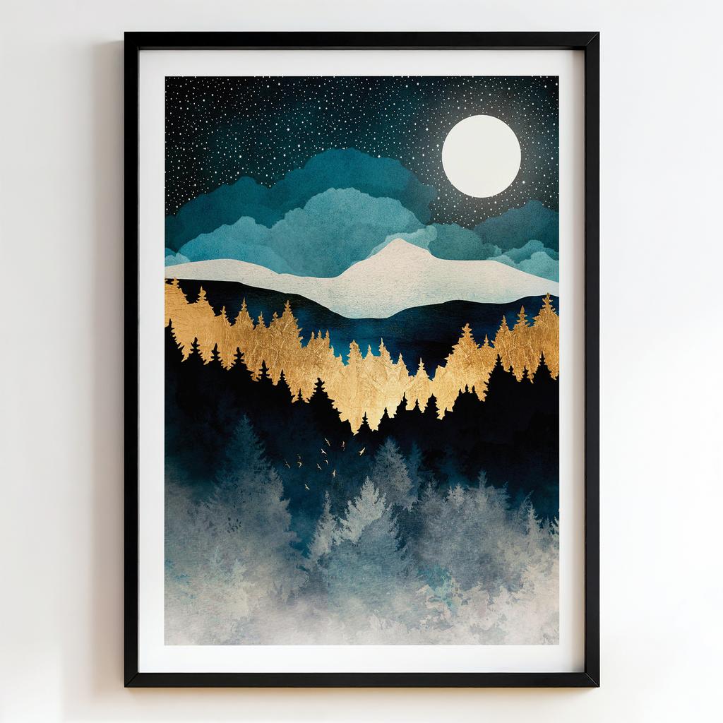 "Moonlit Golden Forest" місячний гірський пейзаж PS8626