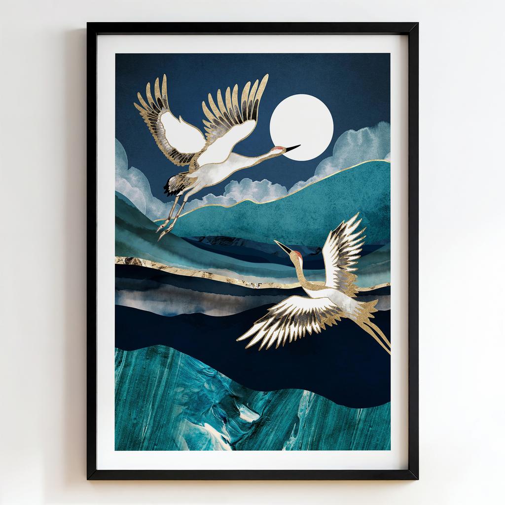 "Moonlit Crane Duet" журавлі над горами PS8632