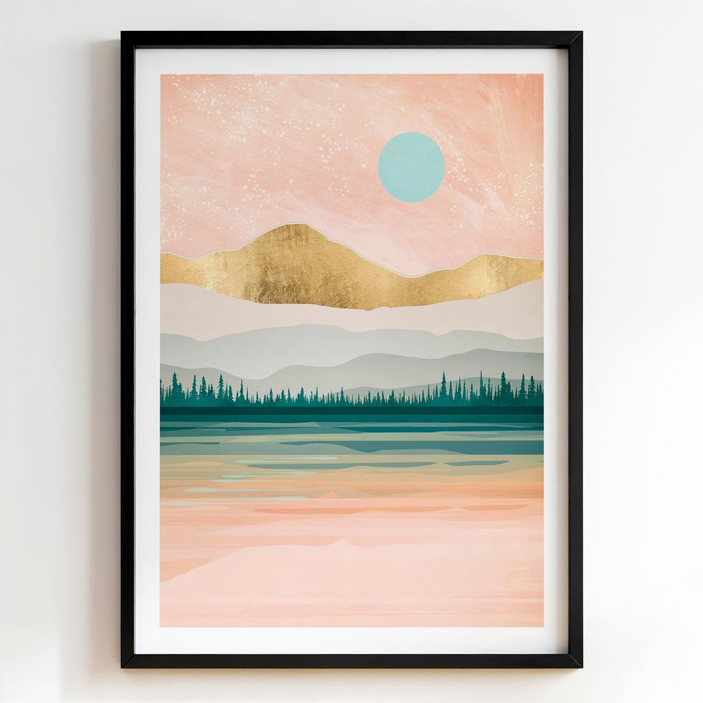"Blush Horizon Reflection" пастельний гірський пейзаж PS8634