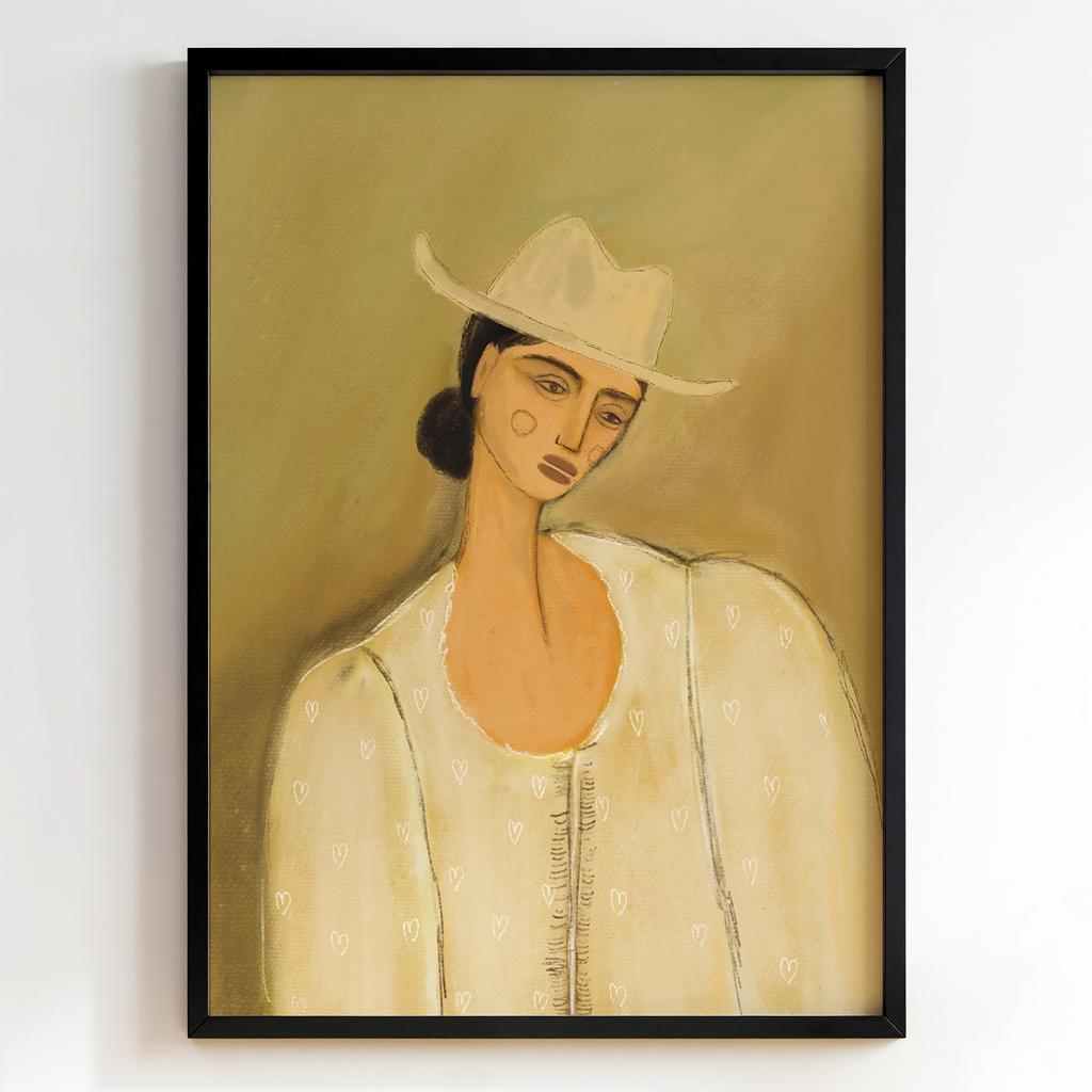 "Cowgirl in White Blouse" портрет у ковбойському капелюсі PS5918