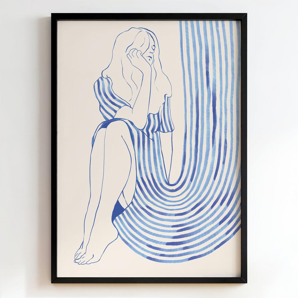 "Blue Stripe Reverie" мінімалістична дівчина в смугах PS7062
