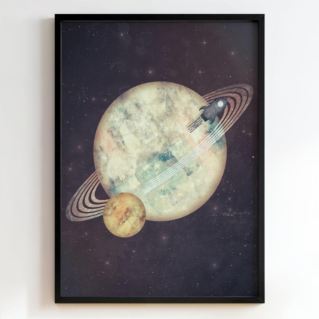 "Rocket Around Saturn" космічний постер із ракетою PS7079