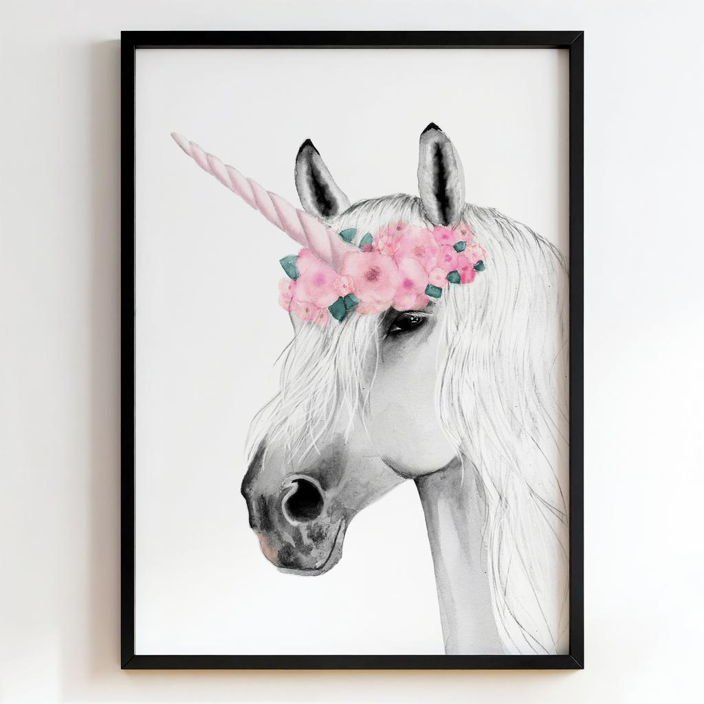 "Floral Unicorn Portrait" акварельний постер з єдинорогом PS7086