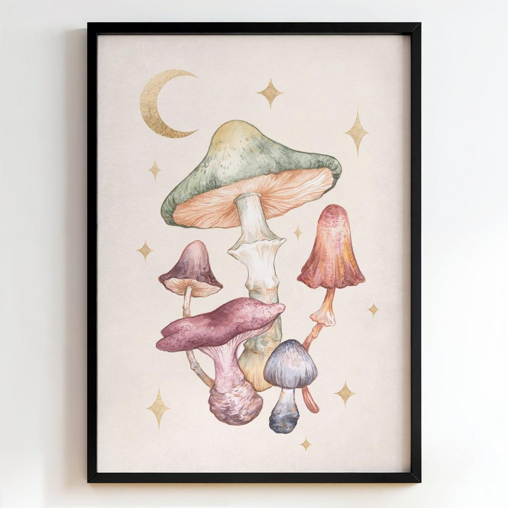 "Moonlit Mushroom Gathering" ботанічна композиція з грибами PS7496