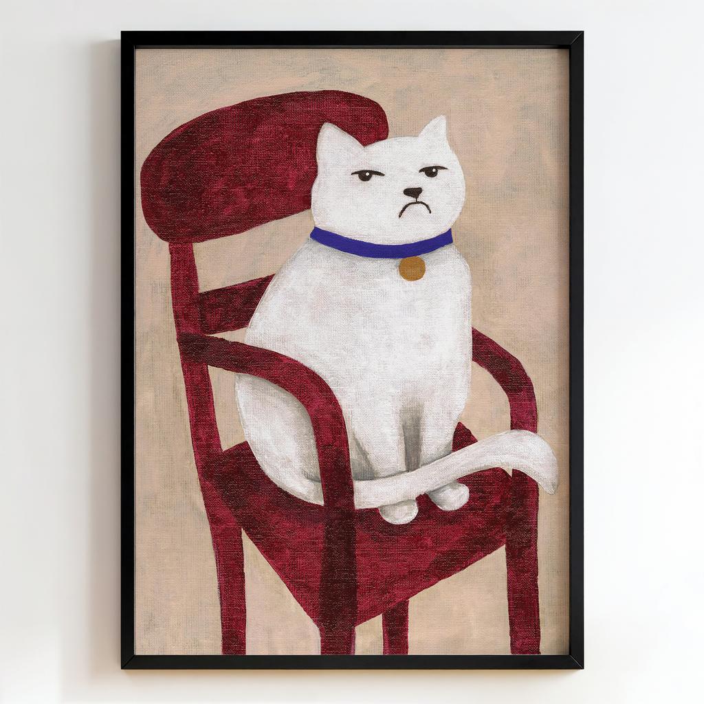 "Grumpy Cat on Burgundy Chair" сердитий кіт на стільці PS7554