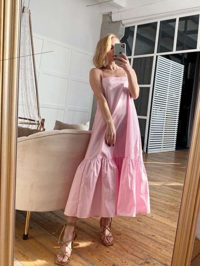 Платья > Платье-трапеция из хлопка розовое купить в интернет-магазине