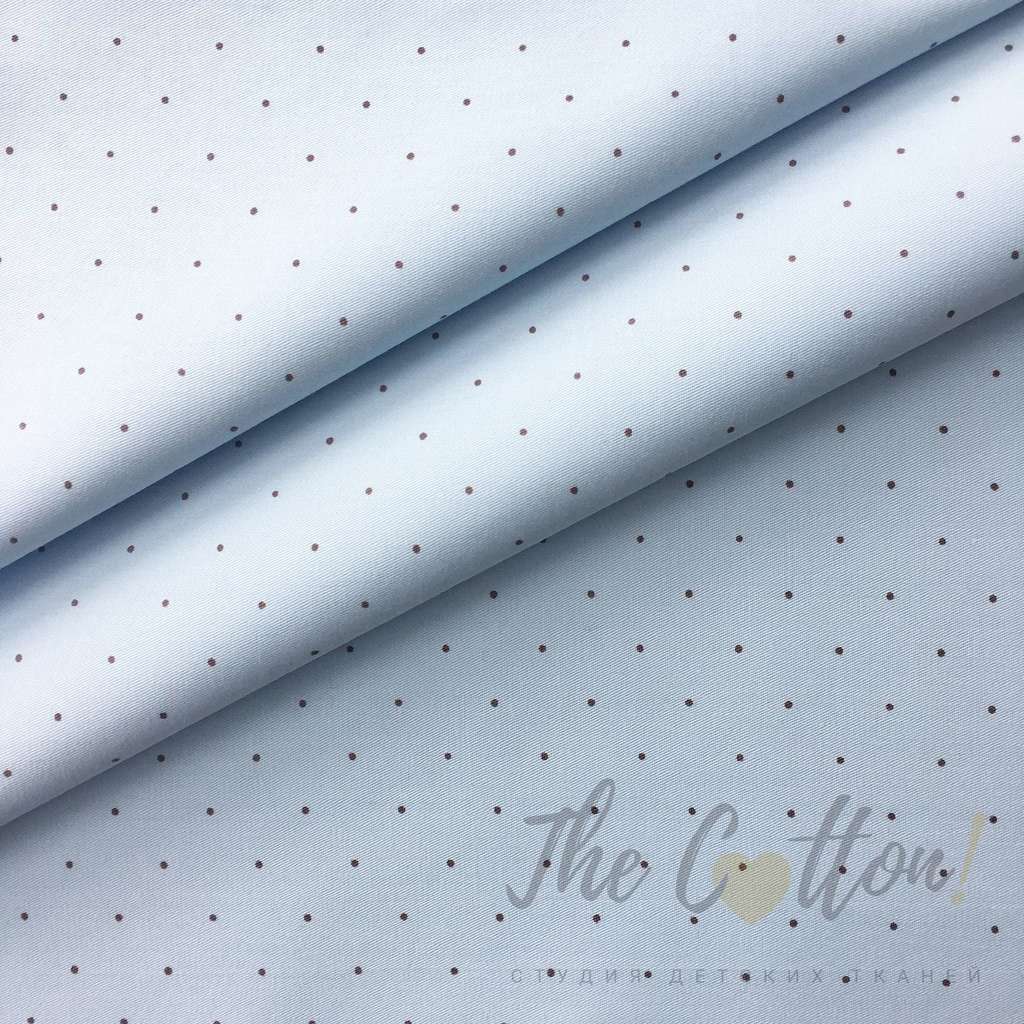 Сатин, хлопок 100% - Точки коричневые на светло-голубом - студия детских тканей The COTTON!