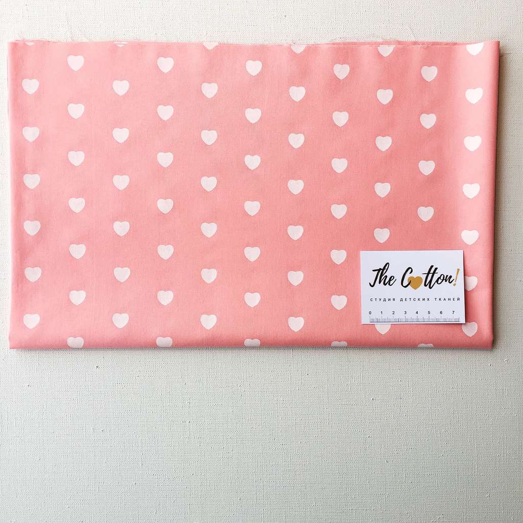 14.160.1. Відрізи бавовни – Сатин – Серця білі на персиковому