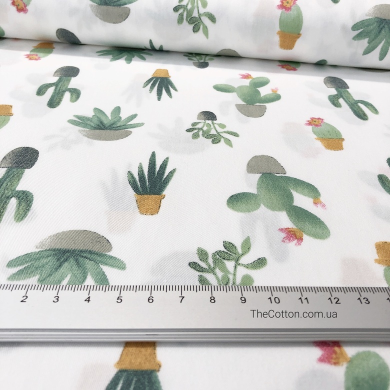 14.211. Відрізи бавовни - Сатин - Кактуси, сукуленти у горщиках