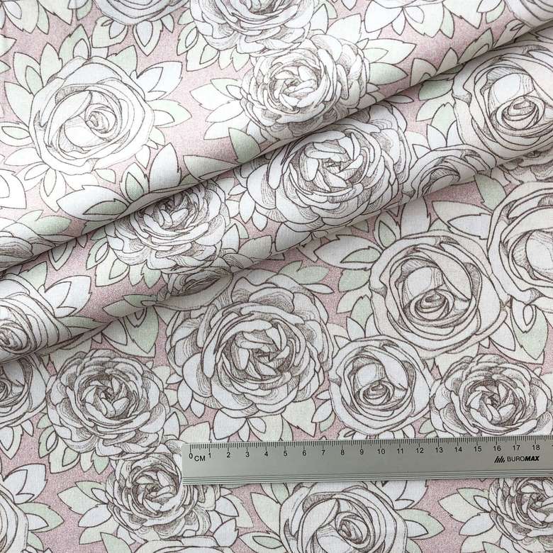 19.03. Відрізи - Коттон - Троянди графіті на блідо-рожевому