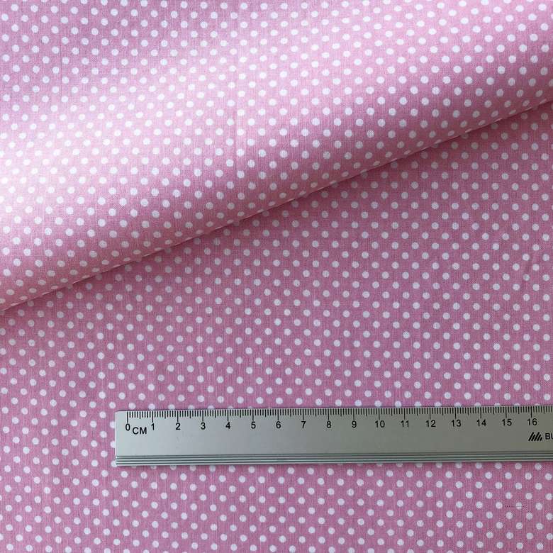 17.118.2. Відрізи бавовни - Бязь - Густий горошок, 2,5 мм на рожевому