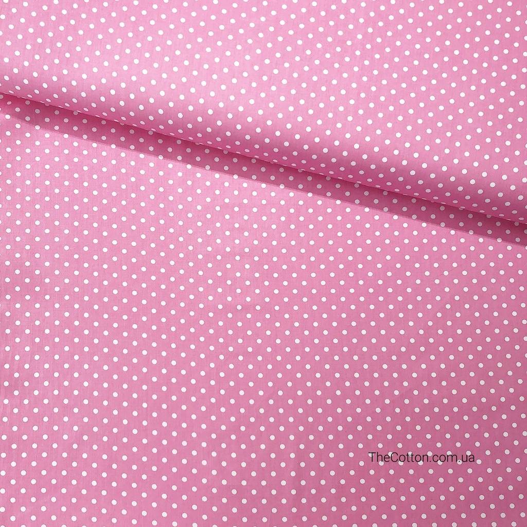 Ткань хлопок, сатин - Горошек мелкий, 4 мм, белый на малиновом