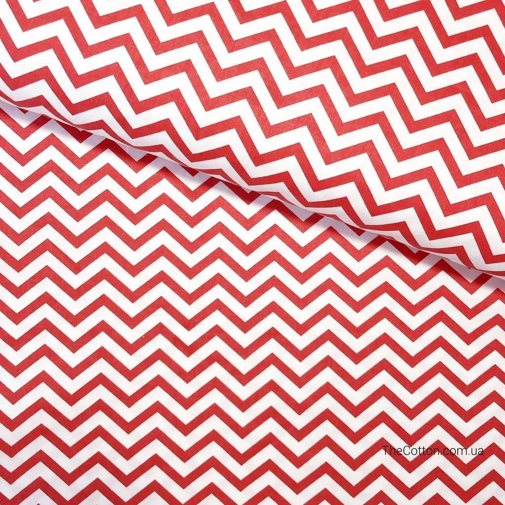 Ткань хлопок, сатин - Зигзаг красный средний