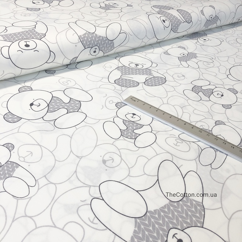 14.330.1. Сатин - Медведики контурні в сірих свитрах-кісках