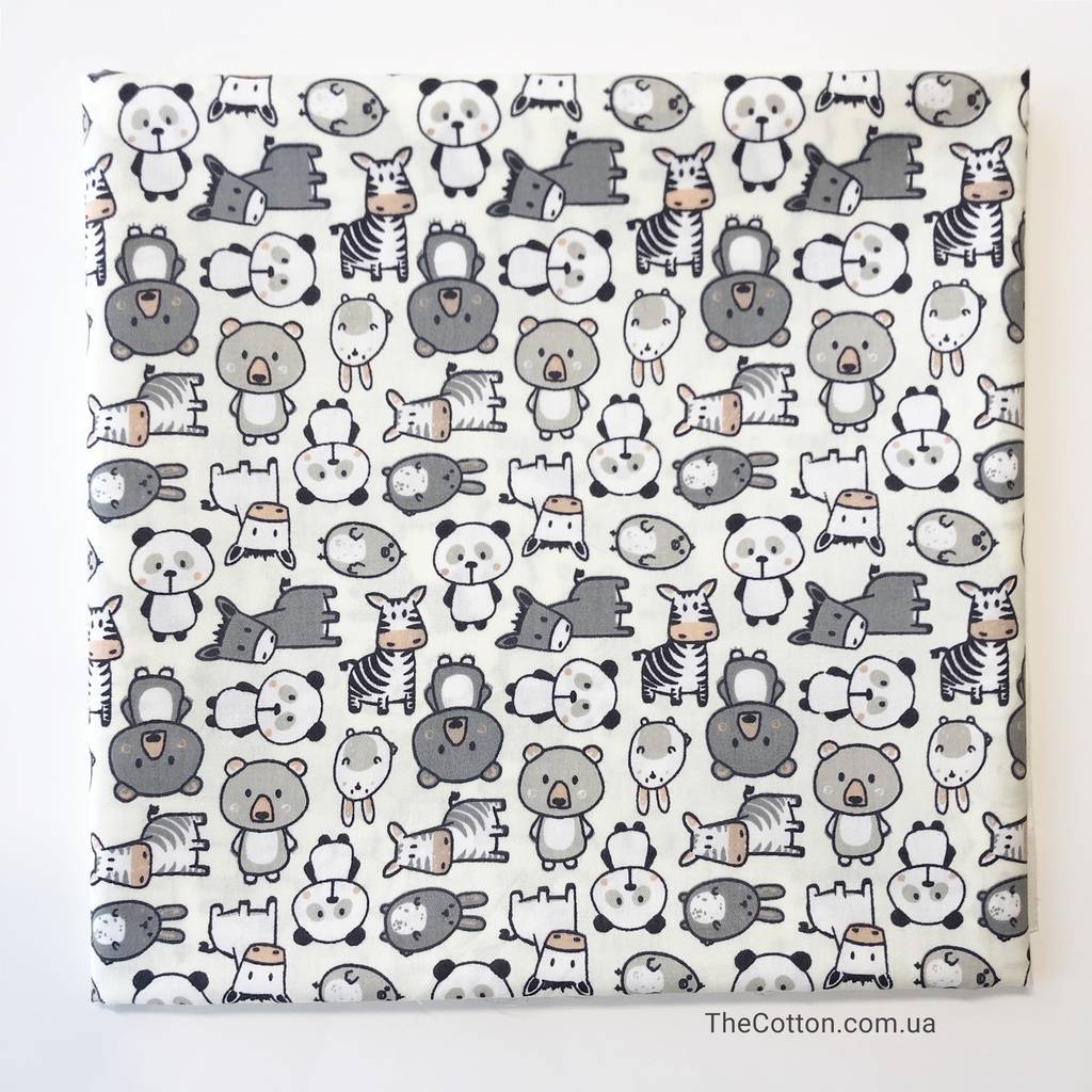 14.325. Відрізи бавовни - Сатин - Іграшки-звірятка сірі на ванільному