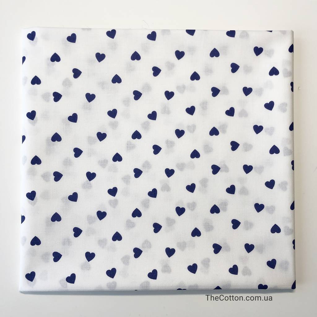 Польский хлопок - Сердечки редкие синие на белом