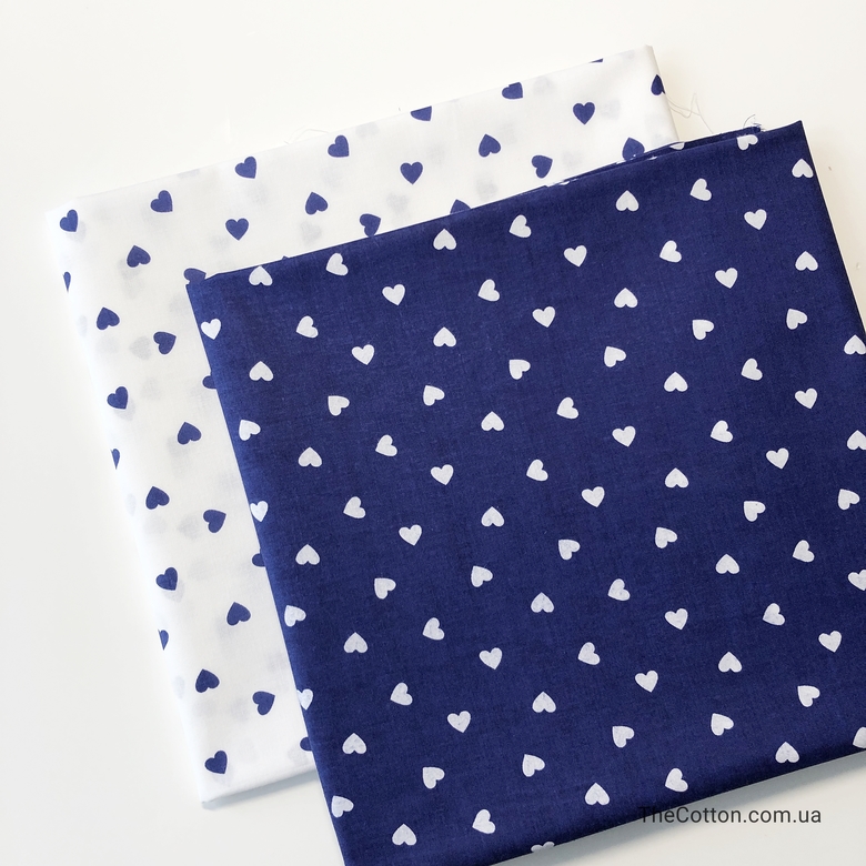 17.145.4. Відрізи бавовни - Тканина бязь - Сердечки рідкісні сині на білому