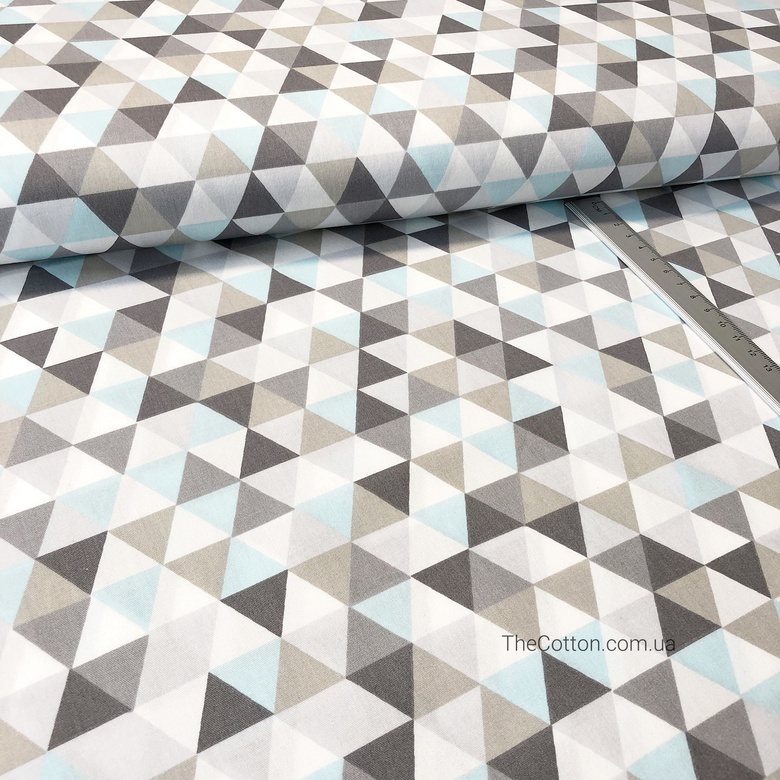 14.179.2. Бавовна Сатин - Трикутники блакитні, сірі, графітові
