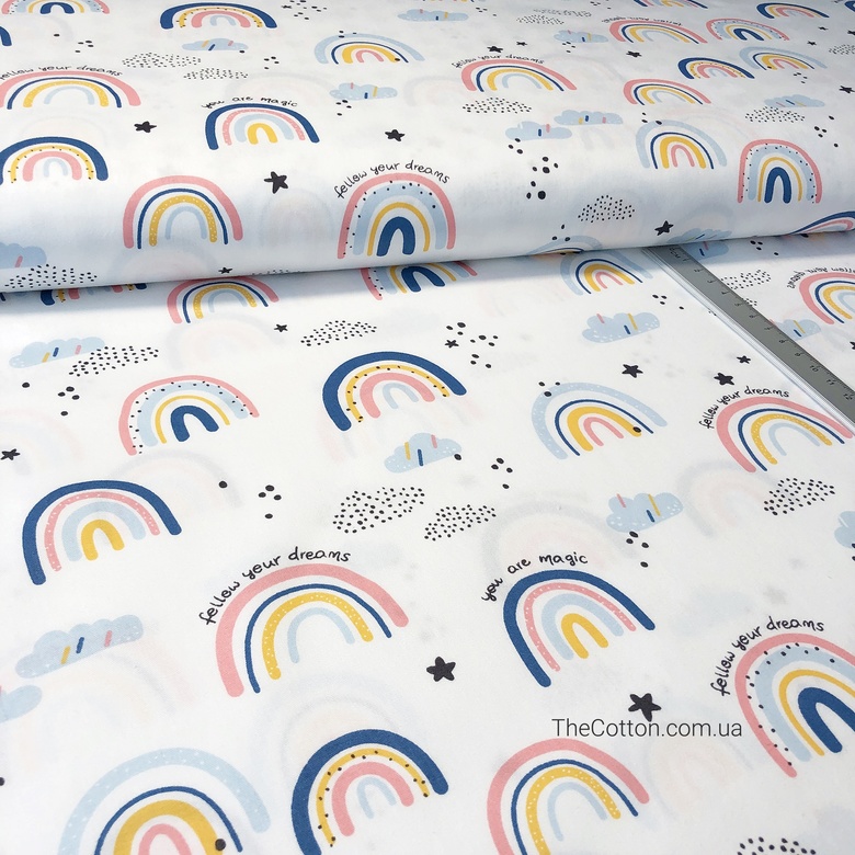 14.333.1. Бавовна Сатін - Сканді веселка рожева на білому