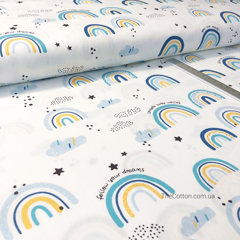14.333.2. Бавовна Сатін - Сканді веселка блакитна на білому