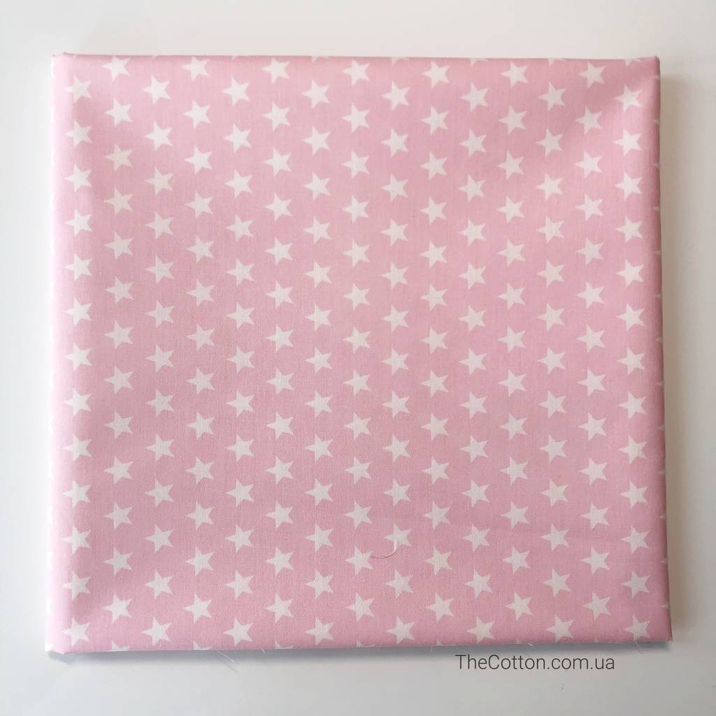 Хлопок - Звездочки белые 12 мм, на розовом
