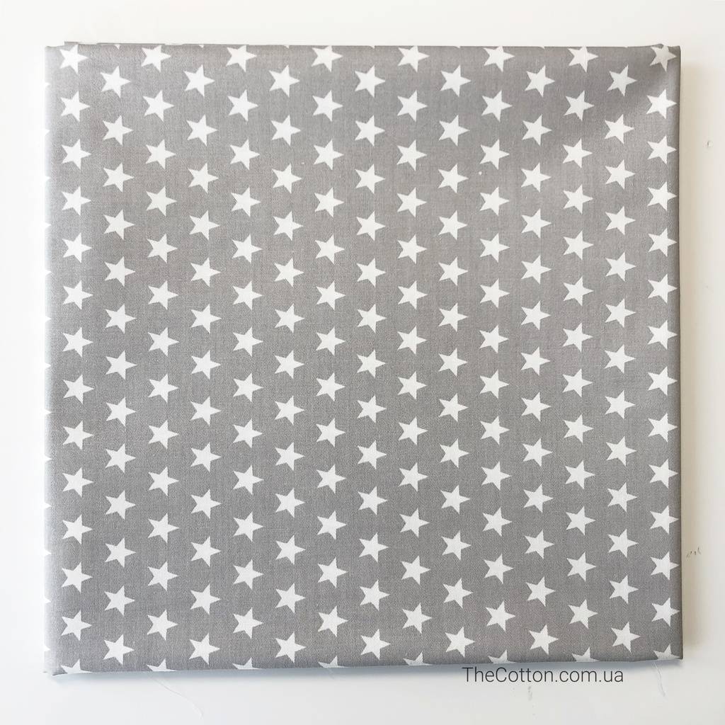Хлопок - Звездочки белые 12 мм, на сером
