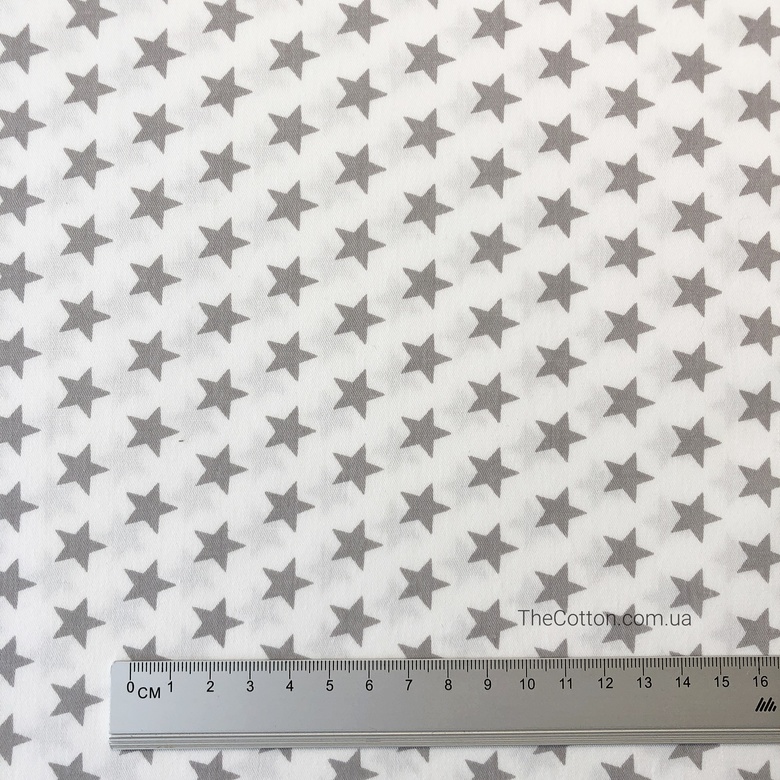 14.157.3. Відрізи бавовни - Зірочки сірі 12 мм, на білому.