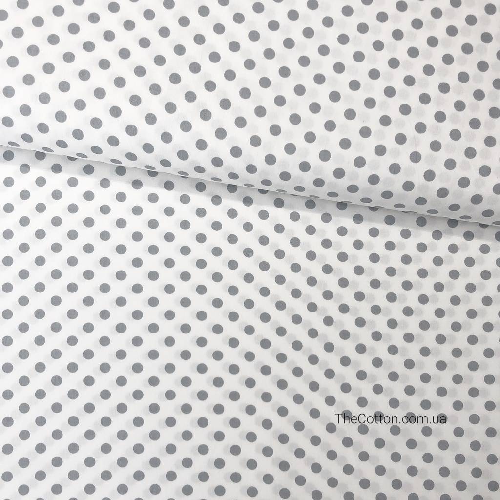 Ткань хлопок для детского постельного белья и рукоделия - Горох средний, 7 мм, серый на белом