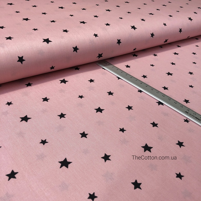 14.158.1. Бавовна Сатин - Зірочки чорні на рожевому