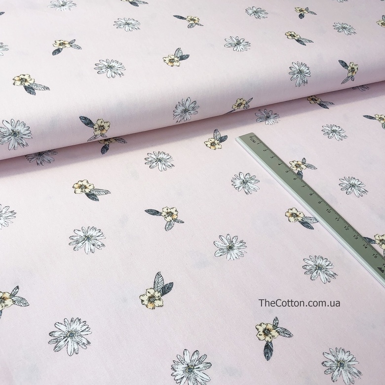 14.243.1. Відрізи бавовни - Урожай персикові квіточки на рожевому