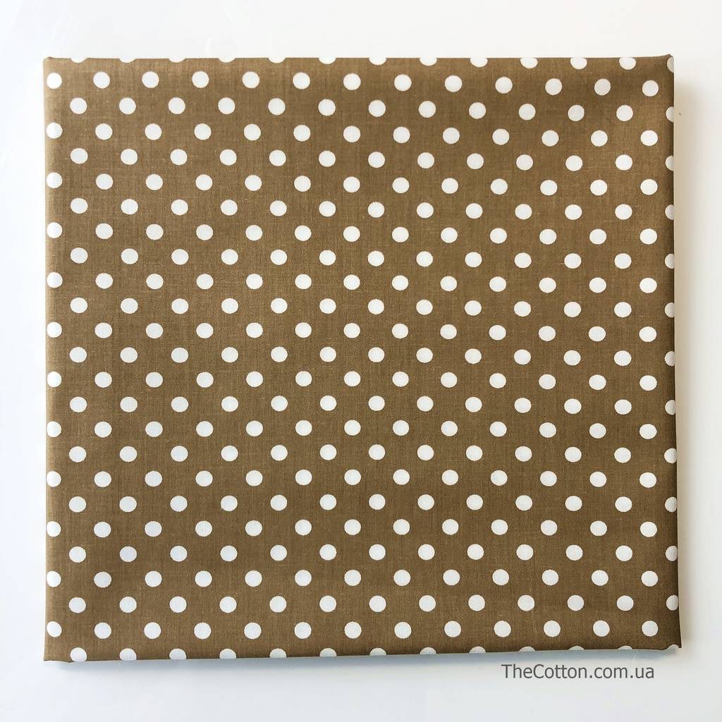 14.110.7. Відрізи бавовни – Сатин – Горох середній, 7 мм, білий на коричневому