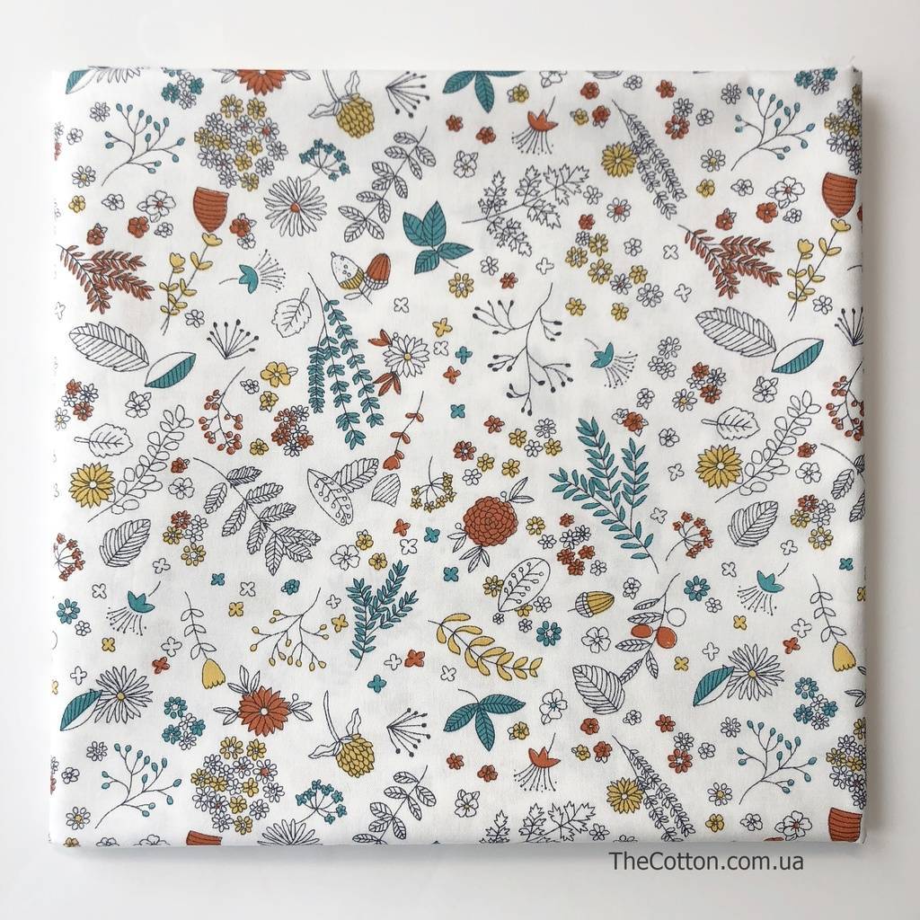 Хлопок для шитья и рукоделия - Лесная флора на белом
