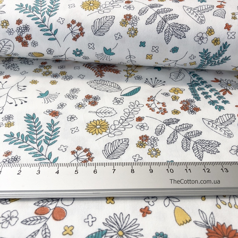 14.244.2. Відрізи бавовни - Сатин - Лісова флора на білому