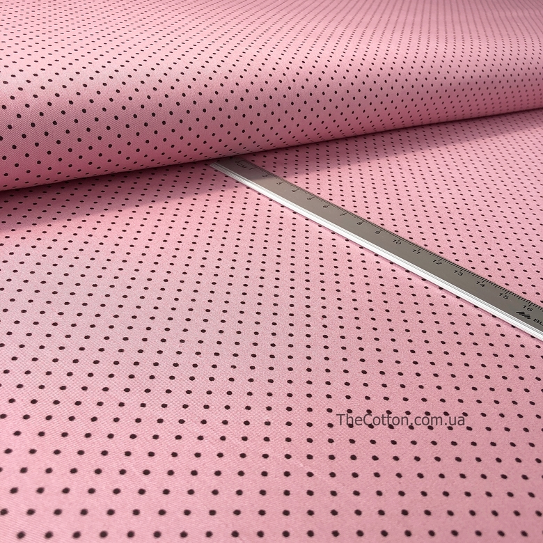 14.114.2. Бавовна Сатін - Крапки густі чорні на рожевому
