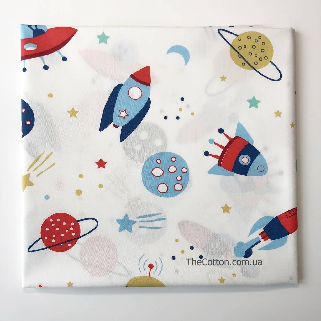 14.355. Відрізи бавовни - Сатин - Космічні ракети на білому.