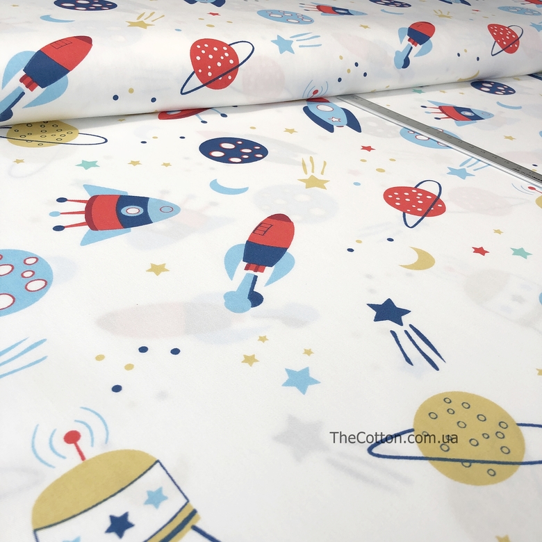14.355. Відрізи бавовни - Сатин - Космічні ракети на білому.