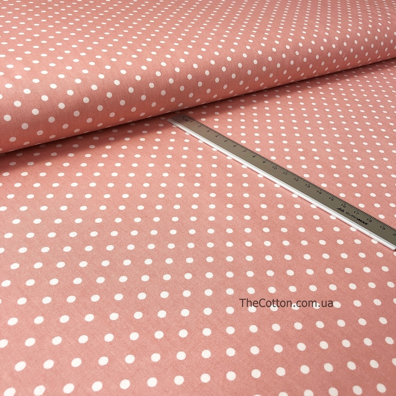 14.104.6. Відрізи бавовни - Сатин - Горошок, 4 мм, на теракотовому