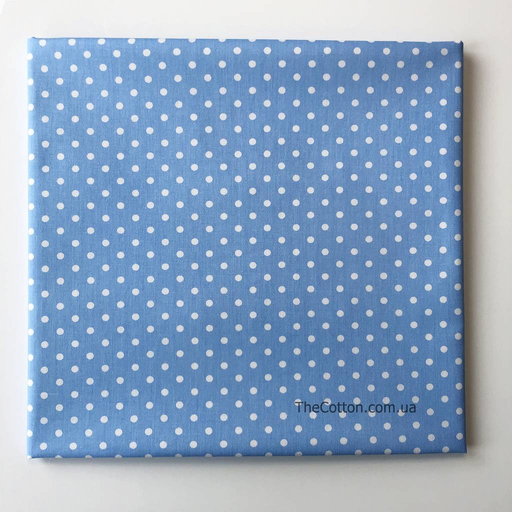 Хлопок для шитья и рукоделия - Горошек, 4 мм, на голубом